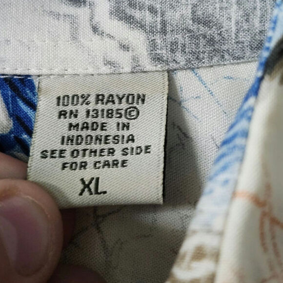 Batik Bay Rayon XL Hawaiian Button Up Car Classic Blue Palm - Picture 4 of 6